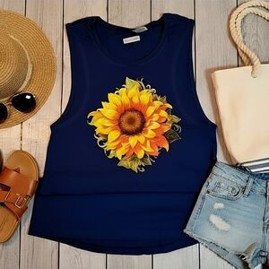 Sunflower Tank Top • Women’s Sleeveless Floral Shirt • Boho Country Western